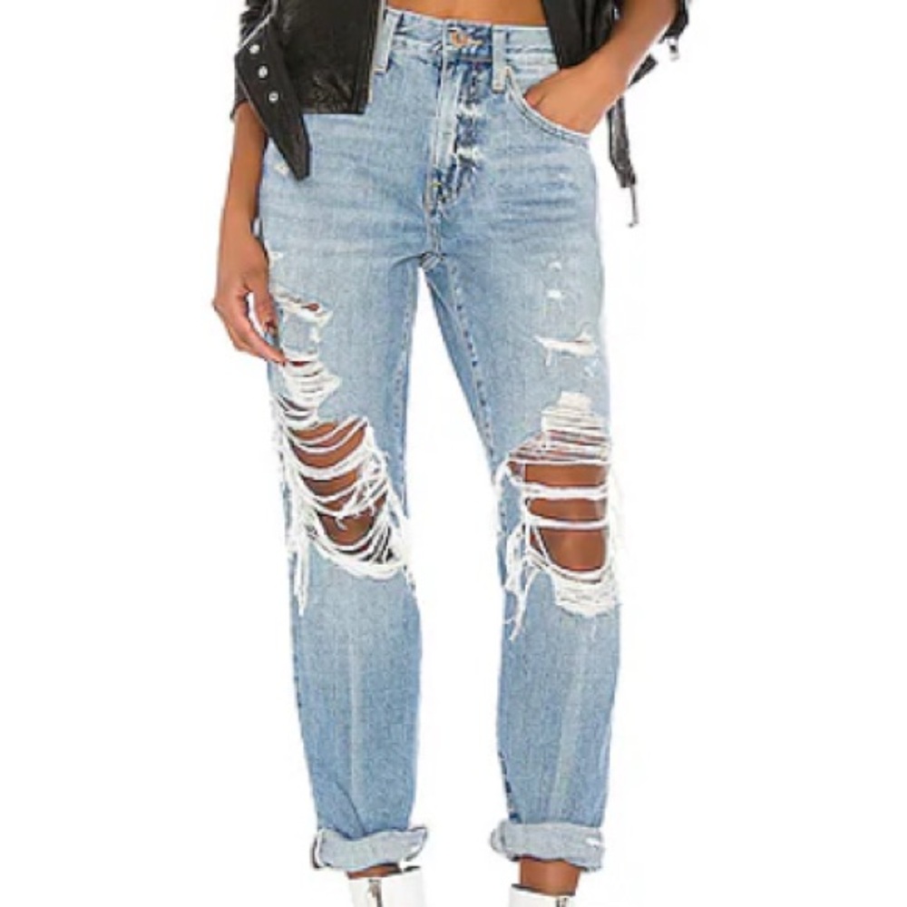 Pistola | Light Blue Relaxed Fit Distressed Straight Leg Jeans | 26 | In 26”-28”